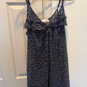 Oscar de la Renta Navy and White Polka Dot Bow sheer nightgown